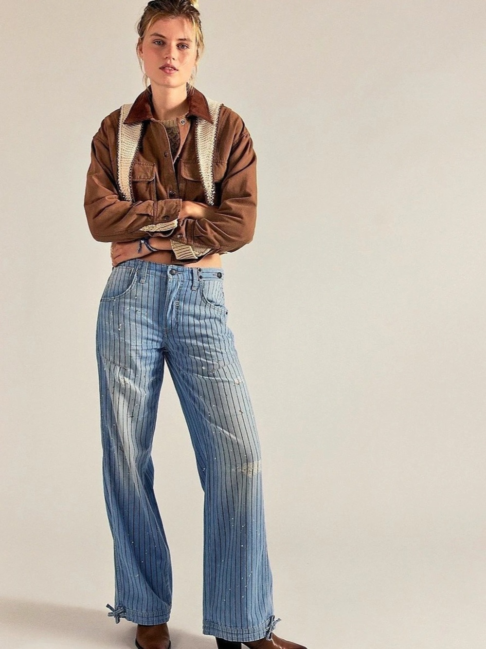 NWT Free People We the Free Don't Wake Up Pinstripe Boyfriend Jeans